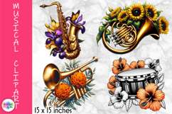 Musical Instruments with flowers Clipart, Music and Flowers Product Image 1