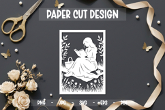 10 Book Lover Girl Paper Cut SVG, Floral Reading Card SVG Product Image 7