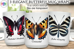 Elegant Butterfly Mug Wrap Sublimation, Botanical Butterfly Product Image 1
