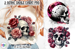 Gothic Skull Clipart, Dark Roses &amp; Crow Skull PNG Product Image 1