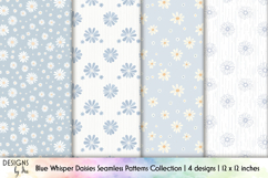 Blue Daisy Seamless Patterns, Boho Botanical Digital Paper Product Image 1