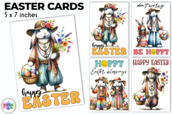 Easter Bunny Greeting Cards Cute Boho Printable, Hippie PNG Product Image 1