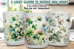 Lucky Clover St Patrick Mug Wrap, Watercolor Floral Shamrock Product Image 1