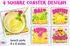 Neon Summer Cocktail Coaster Designs, Tropical Drink Quotes Product Image 1