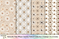 Terracotta Daisy Seamless Patterns, Boho Floral Neutral PNG Product Image 1