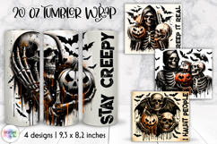 Halloween Tumbler Wraps, Creepy Skull and Jack-O-Lantern Product Image 1