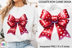 Valentines Pink Coquette Bow Clipart | Pink Bow with Hearts Product Image 1