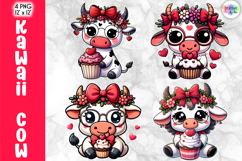 Cute Valentine Highland Cow Clipart Bundle, Baby Cow Kawaii Product Image 7