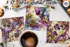 St. Patrick’s Day Clover Coasters, Alcohol Ink Shamrocks PNG Product Image 1