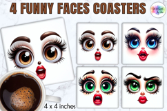 Funny Faces Coasters, Cute Emoji Face Sublimation Designs Product Image 1