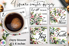 Religious Quotes and Cherry Blossoms Coasters, Christian PNG Product Image 1
