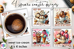 Sweet Ice Cream &amp; Coffee Coasters, Printable Square Coaster Product Image 1