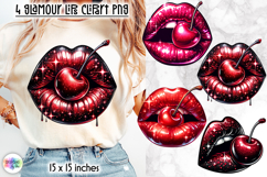Glam Cherry Lips Clipart PNG, Glitter Lips Valentine PNG Product Image 1