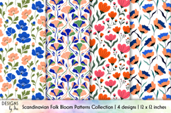Scandinavian Folk Floral Seamless Patterns, Nordic Flowers Product Image 1