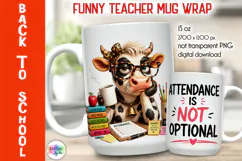 Funny Cow Teacher Mug Wrap Sublimation, Back to School PNG Product Image 1