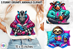 Funny Grumpy Animals Clipart, Coffee Mood Cartoon Character Product Image 1