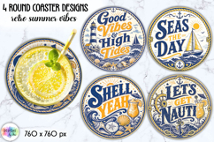 Retro Summer Coastal Coaster Sublimation, Beach Cocktails Product Image 1