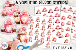 Valentine Coffee Stickers Clipart, Pink &amp; Red Café Drinks Product Image 1