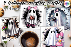 Halloween Monsters Cute Coasters, Creepy Monster PNG Product Image 1