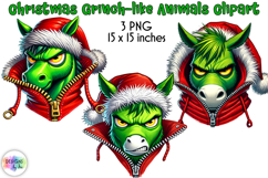 Christmas Animals Clipart, Grinch-like Animals PNG Product Image 1