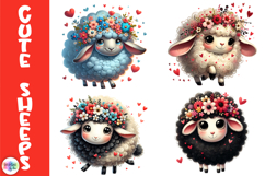 Cute Valentine Sheep Clipart, Fluffy Love Sheep with Hearts Product Image 1
