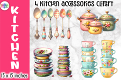Vintage Kitchen Accessories Clipart, Retro Cooking &amp; Baking Product Image 1