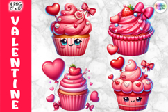 Valentine Cupcake Clipart, Cute Cartoon Love Desserts PNG Product Image 1