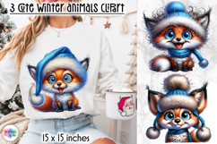 Cute Winter Animals in Blue Hat Clipart, Funny Baby Fox PNG Product Image 1