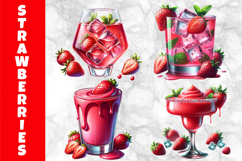 Strawberry Drinks and Cocktails Clipart, Summer Cocktails Product Image 1