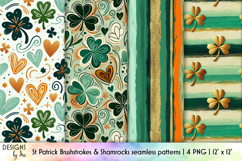 St Patrick Seamless Patterns, Shamrocks and Brushstroke Product Image 1
