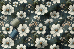 Spring Flowers Seamless Patter, Vintage Cosmos Flowers Product Image 2