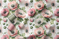 Spring Flowers Seamless Patter, Vintage Cosmos Flowers Product Image 4