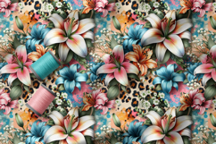 Spring Flowers and Leopard Print Seamless Pattern, Exotic Product Image 5