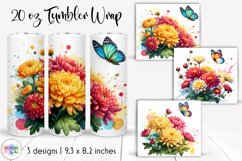 Watercolour Flowers Tumbler Wrap, Dahlia Flowers PNG Product Image 1