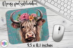 Heifer with Flowers Mouse Pad, Vintage Distressed Heifer PNG Product Image 1