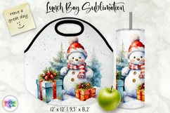 Watercolour Snowman Lunch Bag Print | Christmas Lunch Bag Product Image 1