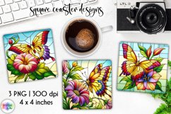 Stained Glass Butterfly Coasters, Floral Stained Glass Print Product Image 1