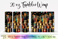 Back to School Tumbler Wrap | Paint Brushes Colourful PNG Product Image 1
