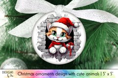 Funny Christmas Ornament | Funny Cat Breaking Through Wall Product Image 1