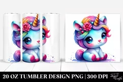 Watercolor Vibrant Drawing, Cute Unicorn | 20 oz Tumbler Product Image 1