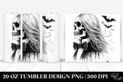 Washed Watercolor Halloween Skull with Hair and Bow | 20 oz Product Image 1