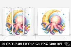 Colorful Baby Octopus on Moon, Transparent 20 Oz Tumbler Product Image 1