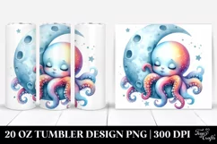 Colorful Baby Octopus Sleeping on the Moon 20 Oz Tumbler Product Image 1