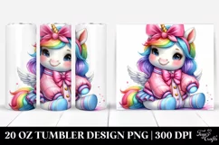 Smiling Baby Unicorn Watercolor Drawing | 20 oz Tumbler Product Image 1