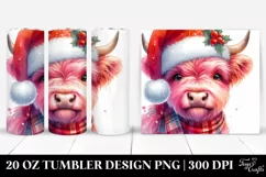 Vibrant Highland Cow with Santa Hat Clipart 20 Oz Tumbler Product Image 1