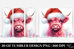 Vibrant Highland Cow with Santa Hat Clipart 20 Oz Tumbler Product Image 1