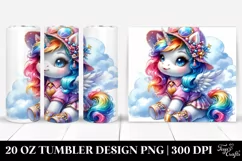 Watercolor Vibrant Drawing, Cute Unicorn | 20 oz Tumbler Product Image 1