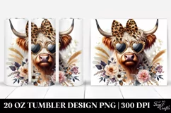 Elegant Highland Cow with Animal Print Bow | 20 Oz Tumbler Product Image 1