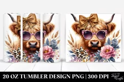 Elegant Highland Cow with Animal Print Bow | 20 Oz Tumbler Product Image 1
