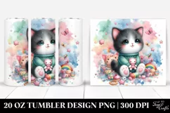 Colorful Watercolor Cute Cat Fairy Tumbling with Autumn Product Image 1